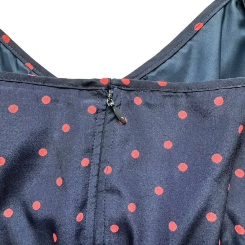 J.Crew Polka Dot Midi Dress Blue Pink‎ Size 8 Sweetheart Spaghetti